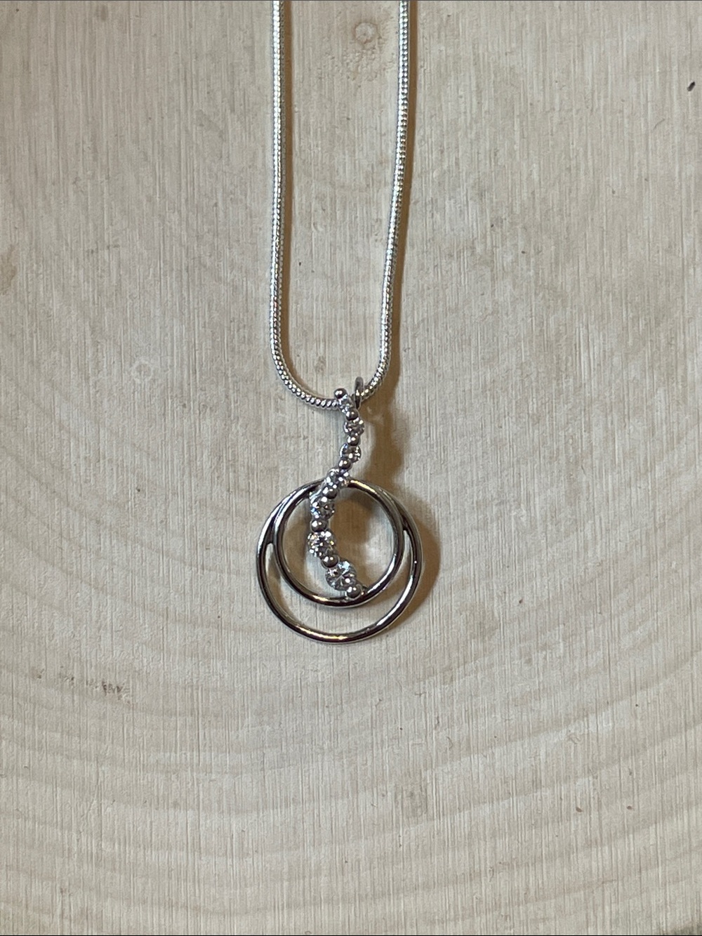 Sterling Silver Double Circle Necklace w/CZ Graduating Cascade